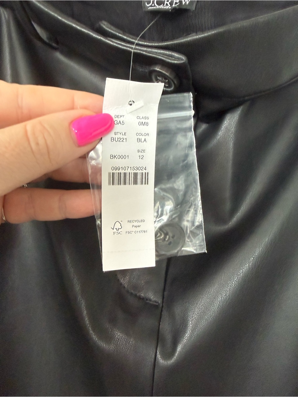 J.CREW Black Faux Leather Skirt with Hot Pink Nails Accent - Picture 5 of 8